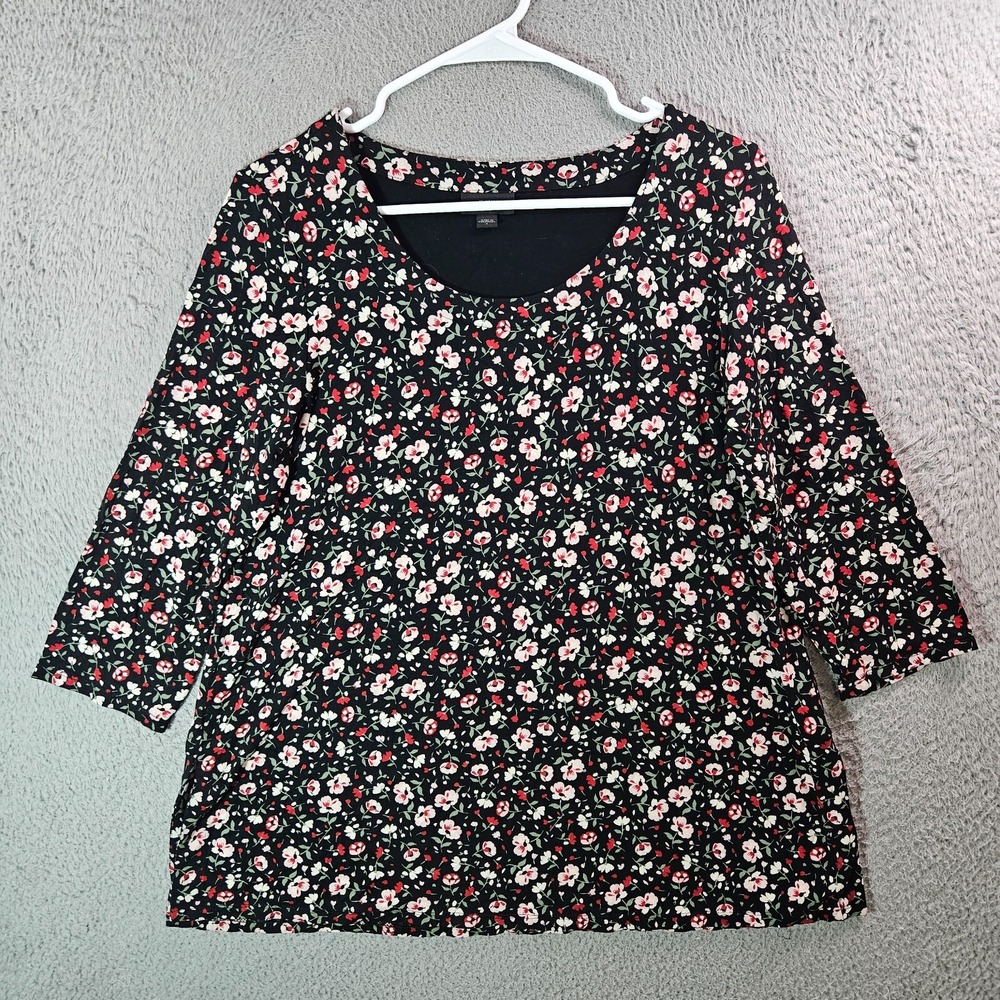 J Jill Wearever Tunic Top Blouse‎ Women Small Stretch Pink Green Floral Black